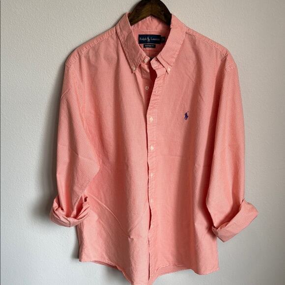 Ralph Lauren Orange Houndstooth Custom Fit Button Down Shirt Size XXL - Picture 1 of 5